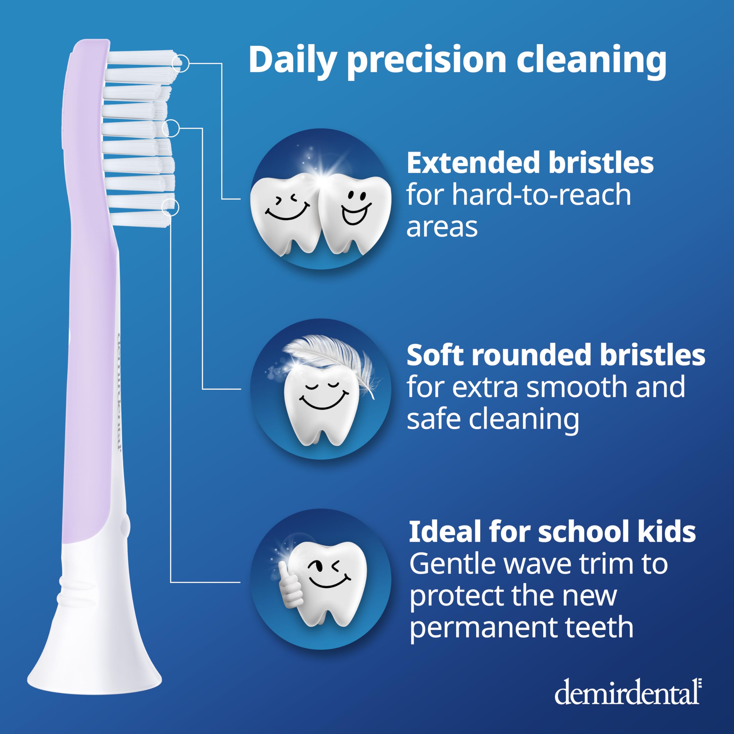 demirdental Testine di ricambio per spazzolino da denti per bambini, compatibili con Philips Sonicare Kids, testine di ricambio Sensitive dai 7 ai 10 anni, lilla, sostituiscono HX6048-confezione da 8