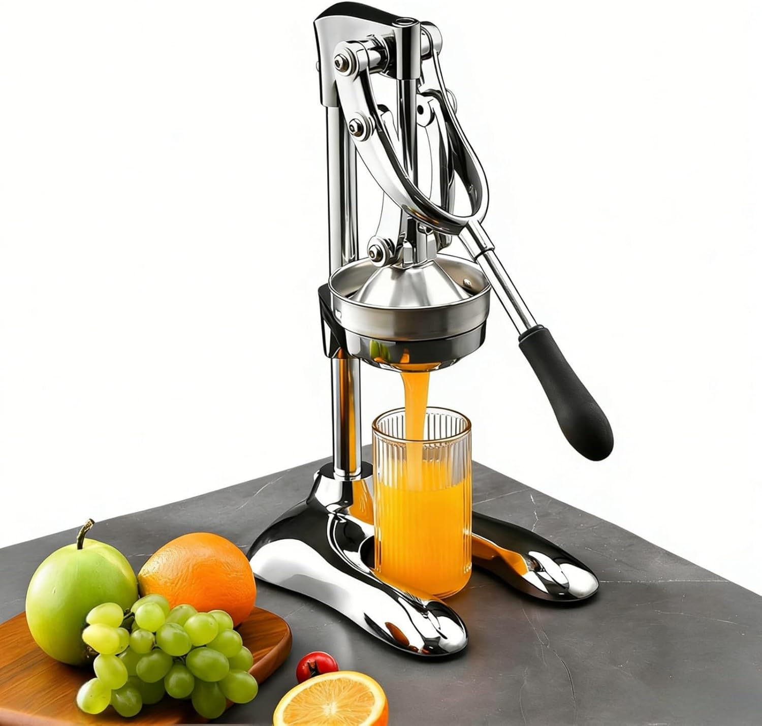 Stainless Steel Manual Press Juicer, Heavy Duty Hand Press Juice Extractor U Shaped Base for Oranges Lemons Citrus Fruits