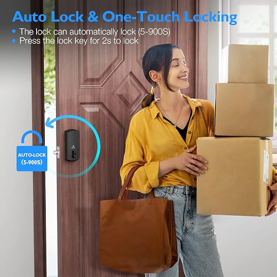 Smart Lock, Keyless Entry Door Lock with Bluetooth/Alexa Voice Control, Touchscreen Keypad Deadbolt APP, E-Key, Code, Key, Auto-Lock, Front for Home Apartment Hotel