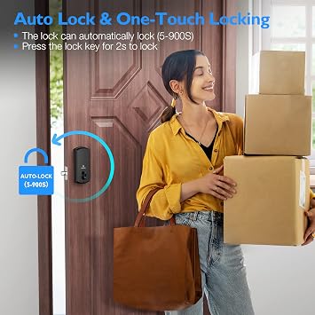 Smart Lock, Keyless Entry Door Lock with Bluetooth/Alexa Voice Control, Touchscreen Keypad Deadbolt APP, E-Key, Code, Key, Auto-Lock, Front for Home Apartment Hotel
