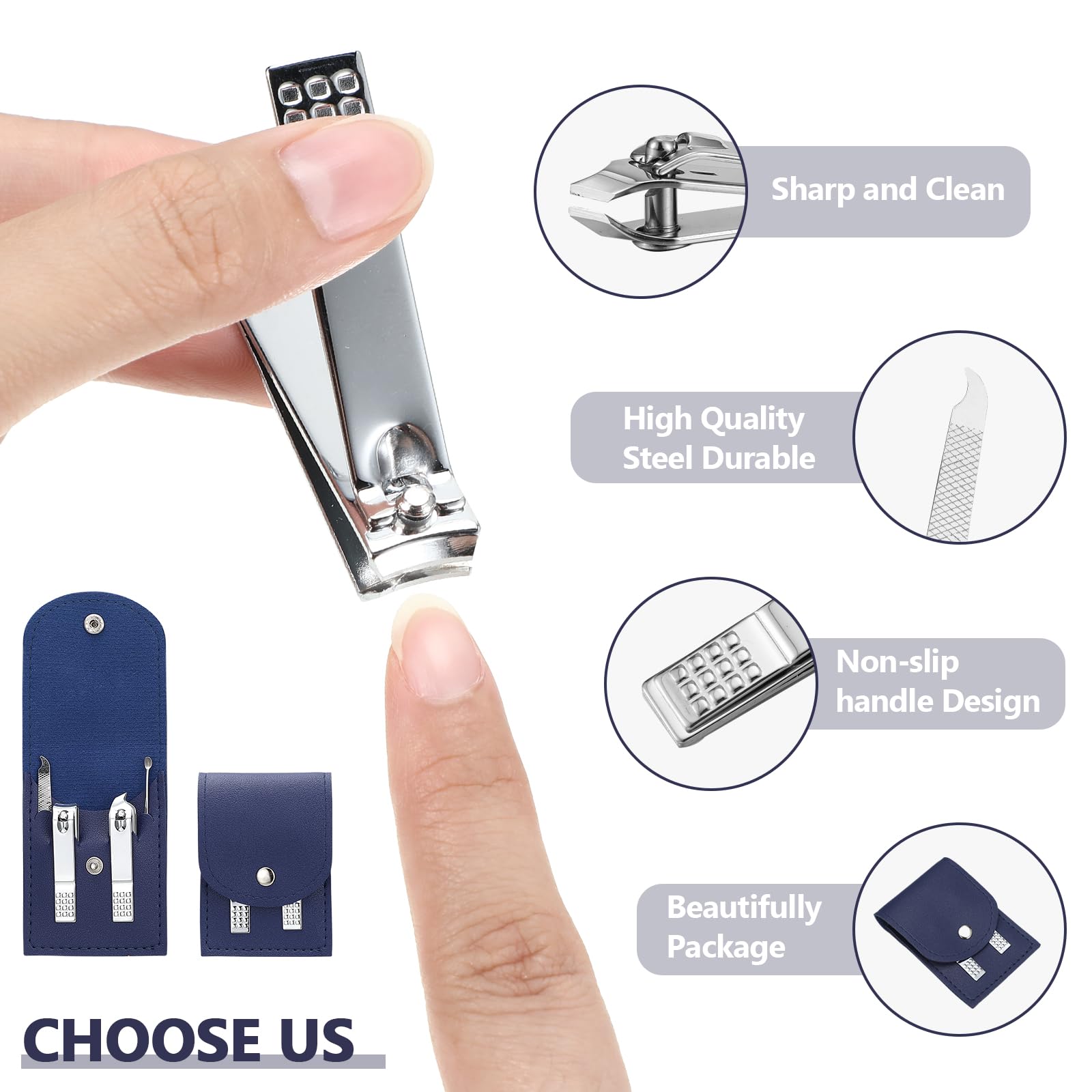 Geosar Juego de 50 piezas de manicura de viaje, cortaúñas, pedicura, herramientas profesionales para el cuidado de las uñas, de acero inoxidable, con estuche de viaje portátil, regalos para