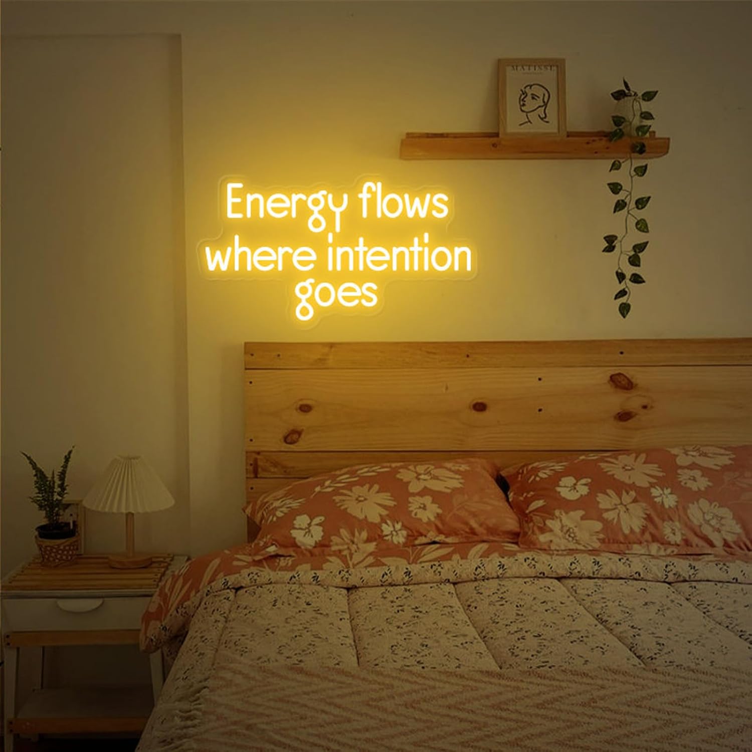 Custom Energy Flows Where Intention Goes Neon Sign, Positive Quote Art neon light sign, Gymnasium, Yoga Room, Meditation Room Neon Signs for Wall Decor