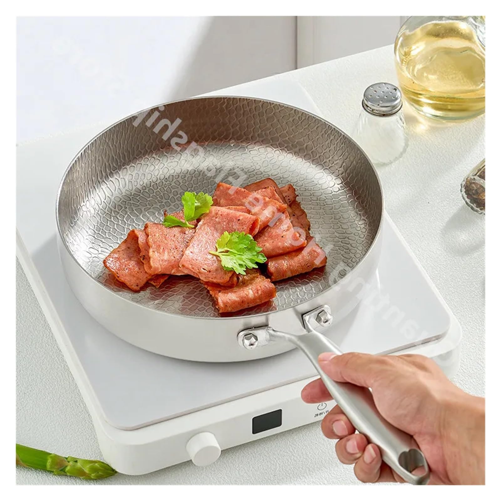 poele inox Poêle à frire en acier inoxydable, wok antiadhésif, casserole non revêtue, poêle steak, cuisinière induction, gaz, ustensiles de cuisine(20cm)