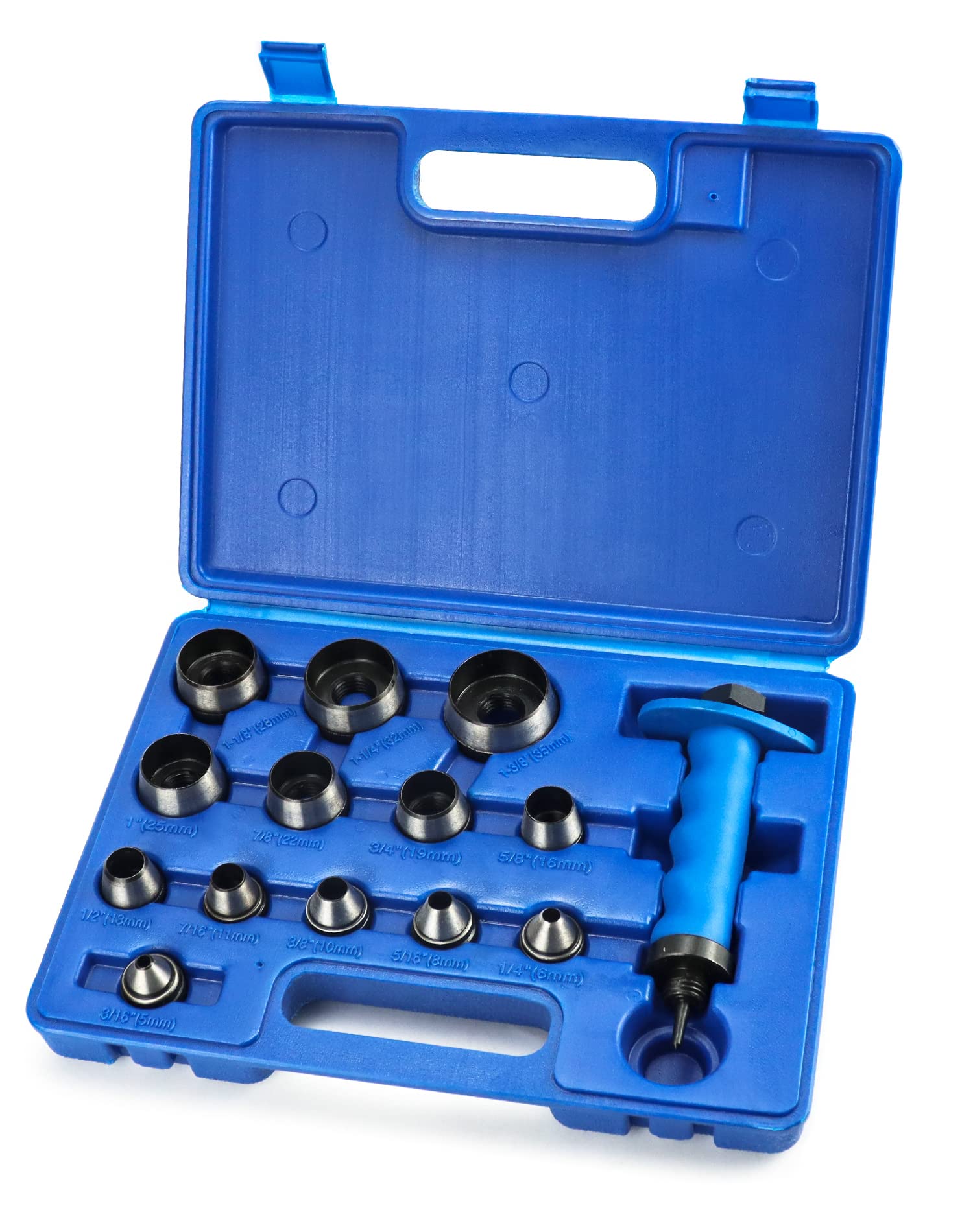 QWORK® 14 piezas juego de sacabocados 5-35 mm, juego de punzones para cuero, herramienta perforadora