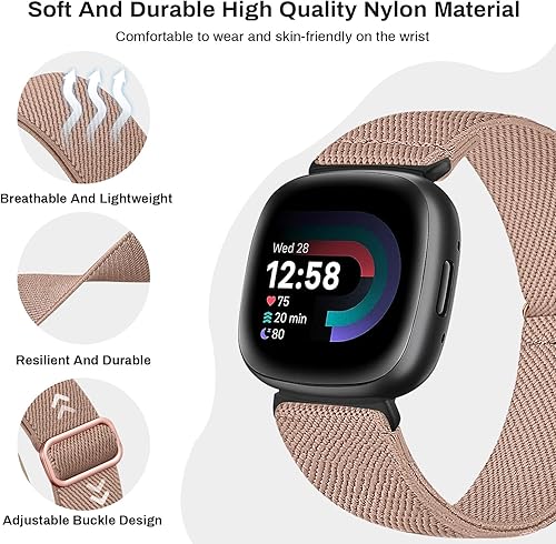Miniatura 3 de Zspoly Paquete de 4 correas elásticas de nailon, compatibles con Fitbit Versa 4Fitbit Versa 3Fitbit Sense 2Fitbit Sense, correa ajustable suave