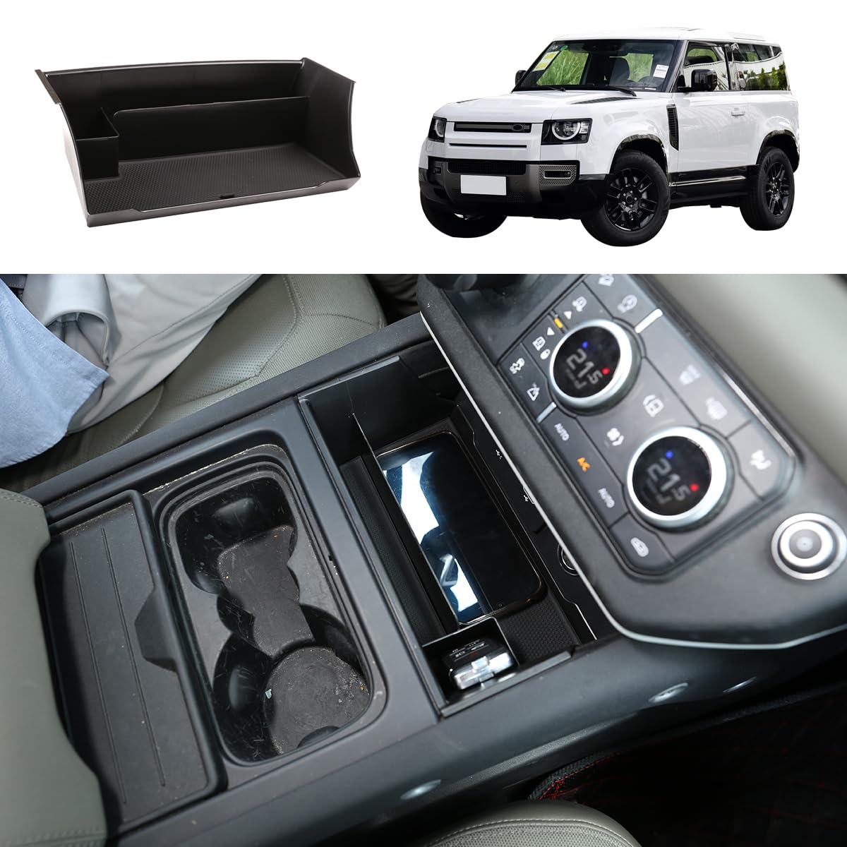 Boîte rangement cachée accoudoir console centrale Defender 2020-2025