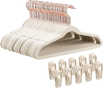 Tonswachic Kids Velvet Hangers 30 Pack, 14 Inch Non-Slip Felt Kid Hanger for Toddler/Youth/Teen, Slim Space Saving Child Hanger for Baby Closet, Heavy Duty Childrens Hangers with 10 Clips - Beige