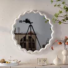 28.15" Round Decorative Wall-Mounted Mirror, Wavy Framed Mirrors for Wall Decor, Hanging Mirror for Living Room, Bedroom, Bathroom Decor - White