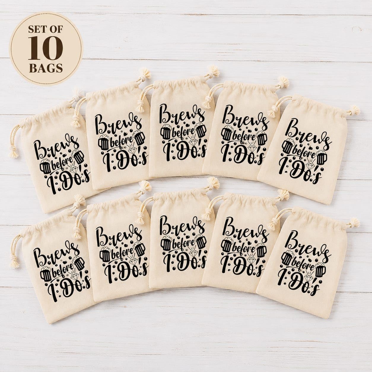WOW PARTY Bachelorette Party Favor Bags, Wedding Survival Recovery Kit, Drawstring Hangover Kit Bags 5 x 7 Inch, Set of 10 Brews