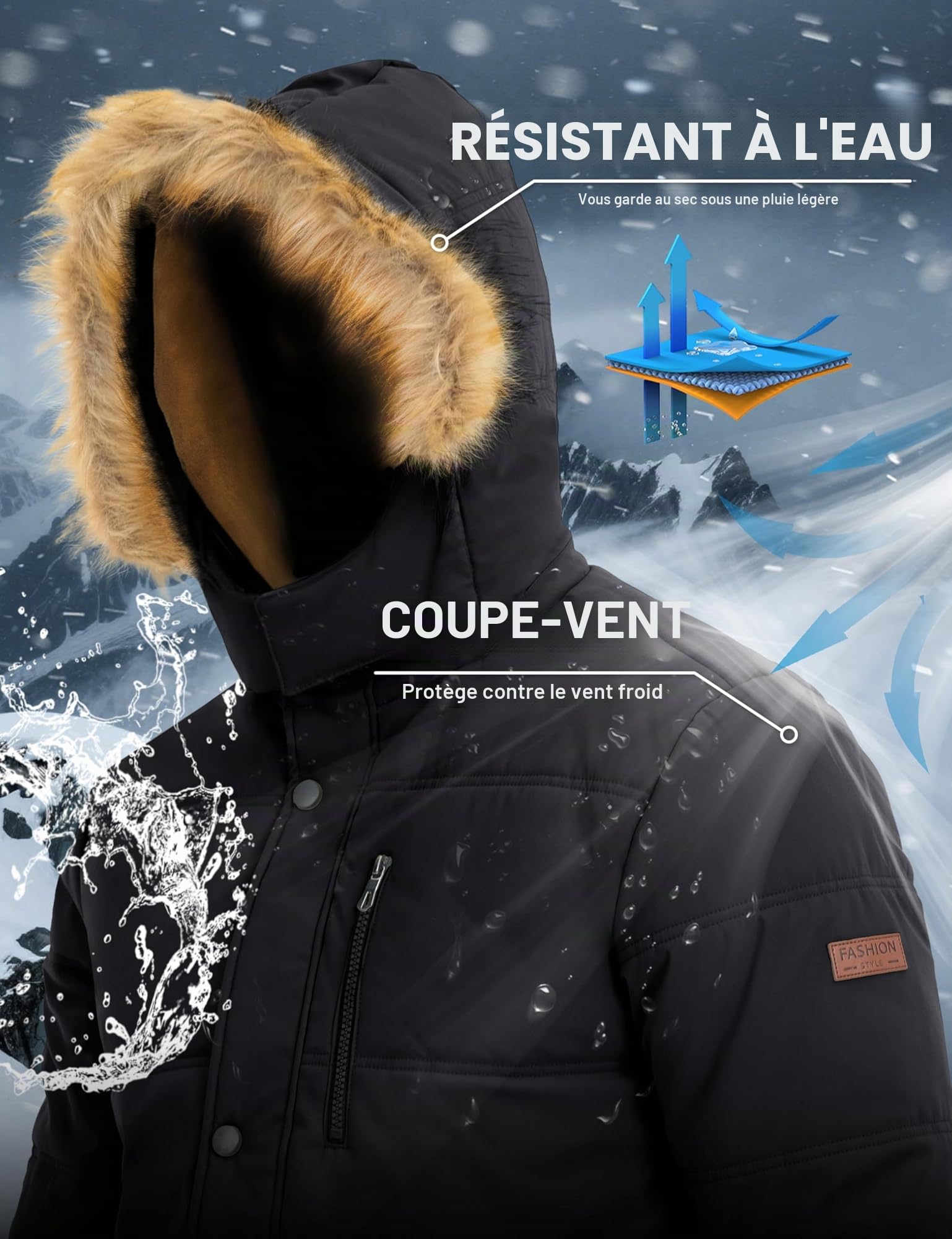MAGCOMSEN Veste d'hiver pour homme - Coupe-vent - Polaire chaude - Loisirs - Transition - Doublure imperméable - Randonnée épaisse - Travail