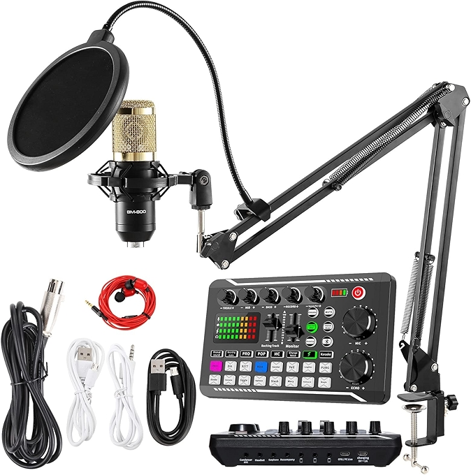 SINWE Podcast Microphone Bundle with Live Sound Card and Voice Changer