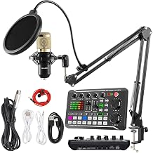 Podcast Equipment Bundle,BM800 Condenser Mic with Live Sound Card Kit | Podcast Microphone Bundle with voice changer and audio mixer for PC Smartphone Studio Recording & Broadcasting