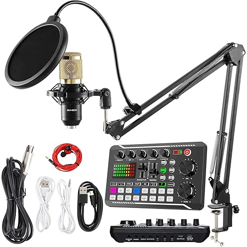 SINWE Podcast Microphone Bundle, BM-800 Condenser Mic with Live Sound Card Kit, Podcast Equipment Bundle with Voice Changer and Mixer Functions for PC Smartphone Studio Recording & Broadcasting