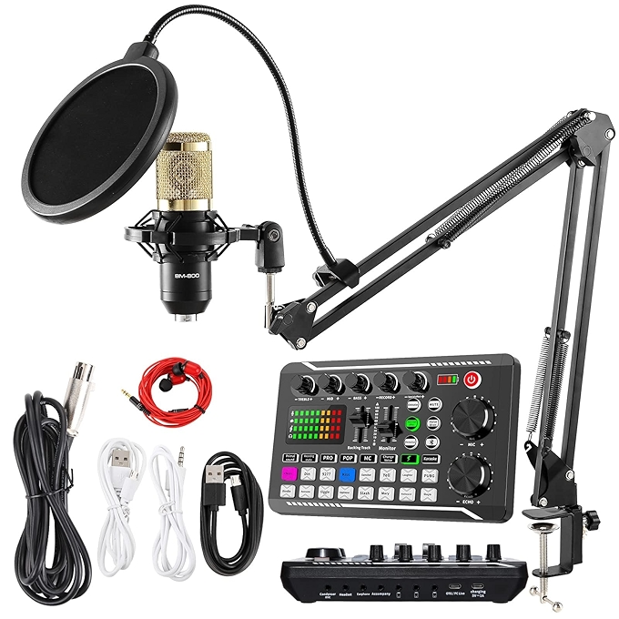 SINWE Podcast Microphone Bundle with Live Sound Card and Voice Changer