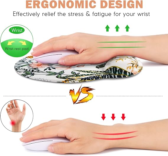 DINKY Ergonomic Mouse Pads, Cute Mouse Pad with Wrist Rest Support Gel, Non-Slip PU Base Mouse Mat with Memory Foam for Home, Office and Gaming, Easy Typing & Pain Relief (Beautiful Floral)