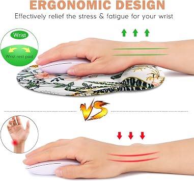 DINKY Ergonomic Mouse Pads, Cute Mouse Pad with Wrist Rest Support Gel, Non-Slip PU Base Mouse Mat with Memory Foam for Home, Office and Gaming, Easy Typing & Pain Relief (Beautiful Floral)