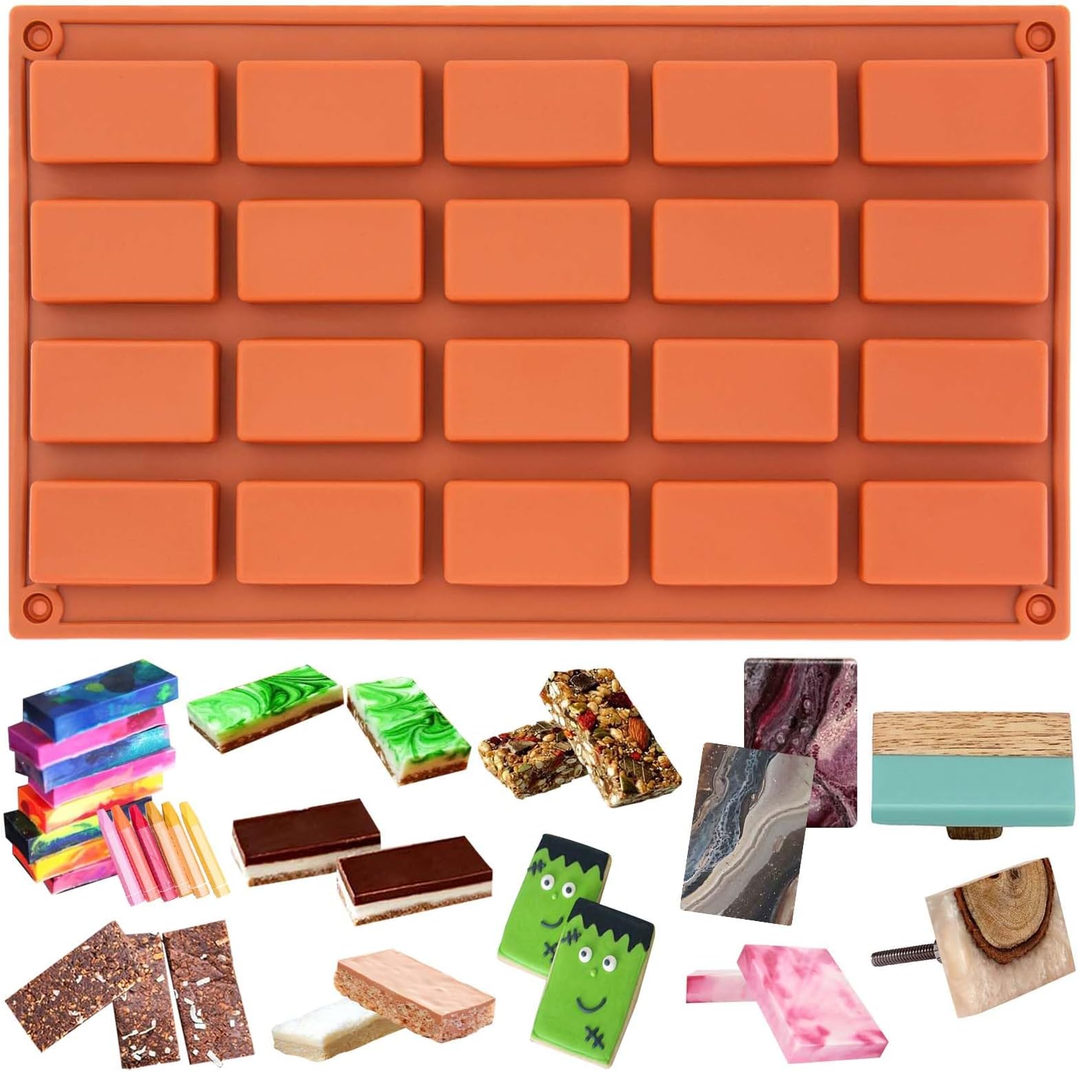 FUNSHOWCASE 20 Cavities Rectangular Chocolate Candy Bar Silicone Mold Rectangle Soap Cake Pan