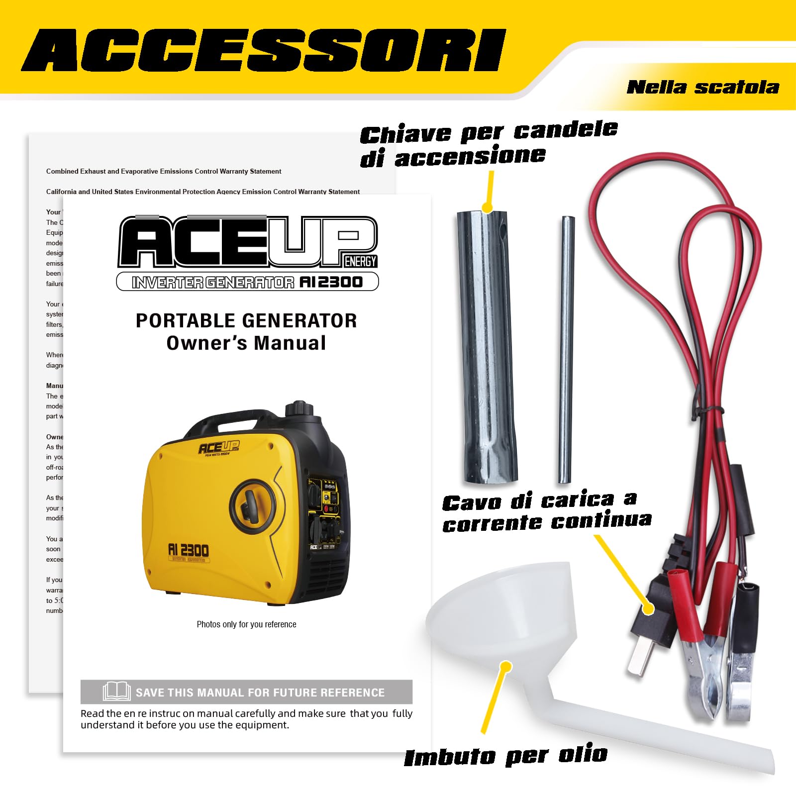 Generatore di Corrente 2000W, Aceup Energy Inverter Generator Portatile,Silenziato Gruppo Elettrogeno Emergenza con Prese AC/DC/USB Leggero per Campeggio, all'aperto
