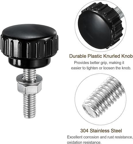 Miniatura 162 de uxcell Juego de 4 perillas moleteadas, tornillos de pulgar con tuercas y arandelas, rosca macho métrica M6 x 1.378 in, cabeza de plástico de 0.984