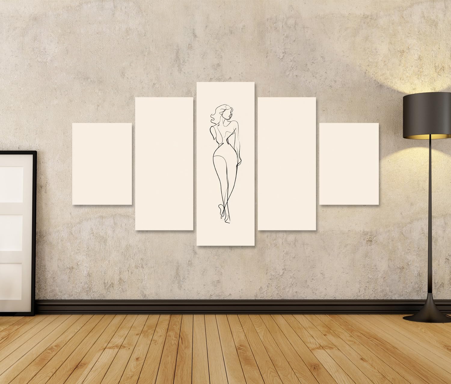 islandburner Bild auf Leinwand Elegante Frauen-Silhouette Kunstdruck Schlafzimmer Für Kunstliebhaber - 5-teilig