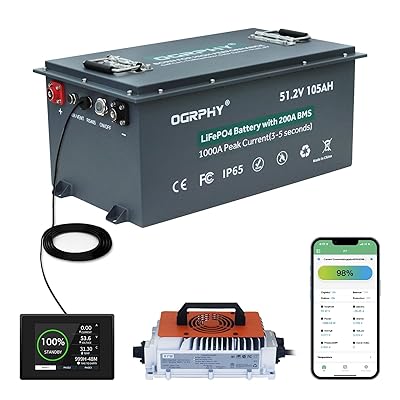 48V Lithium Golf Cart Battery, 200A BMS(1000A Peak Current), with Touch Monitor & Mobile APP, 4000+ Cycles 48V Lithium Battery with 18A Charger, Perfect for Golf Carts, Solar(105AH)