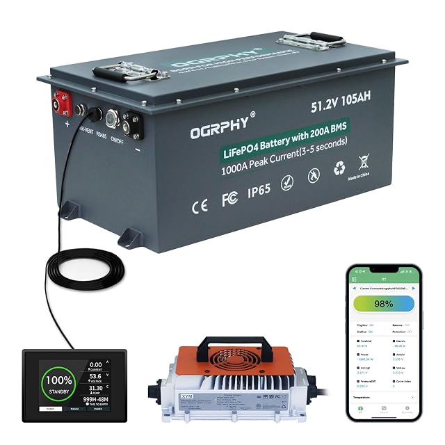48V Lithium Golf Cart Battery 200A BMS 1000A Peak Current with Touch Monitor Mobile APP 4000 Cycles 48V