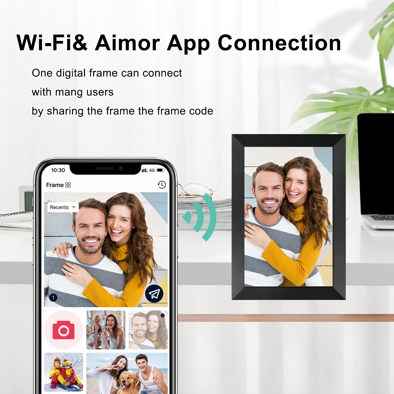 Anna Bella Digital Picture Frame 10.1 Inch IPS HD Touch Screen WiFi Smart Digital Photo Frame with 32GB Storage, Auto-Rotate, Easy Setup to Share Photos or Videos Remotely via AiMOR APP Black