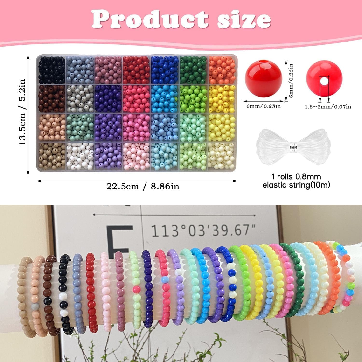 1820PCS 6mm Acrylic Round beads For Jewelry Making,28 Candy Colors Assorted Plastic Round Beads for Bracelets Making Kit Loose Bead Bubble Gum Bead for Earrings Necklace Phone Lanyard DIY Crafts - Image 4