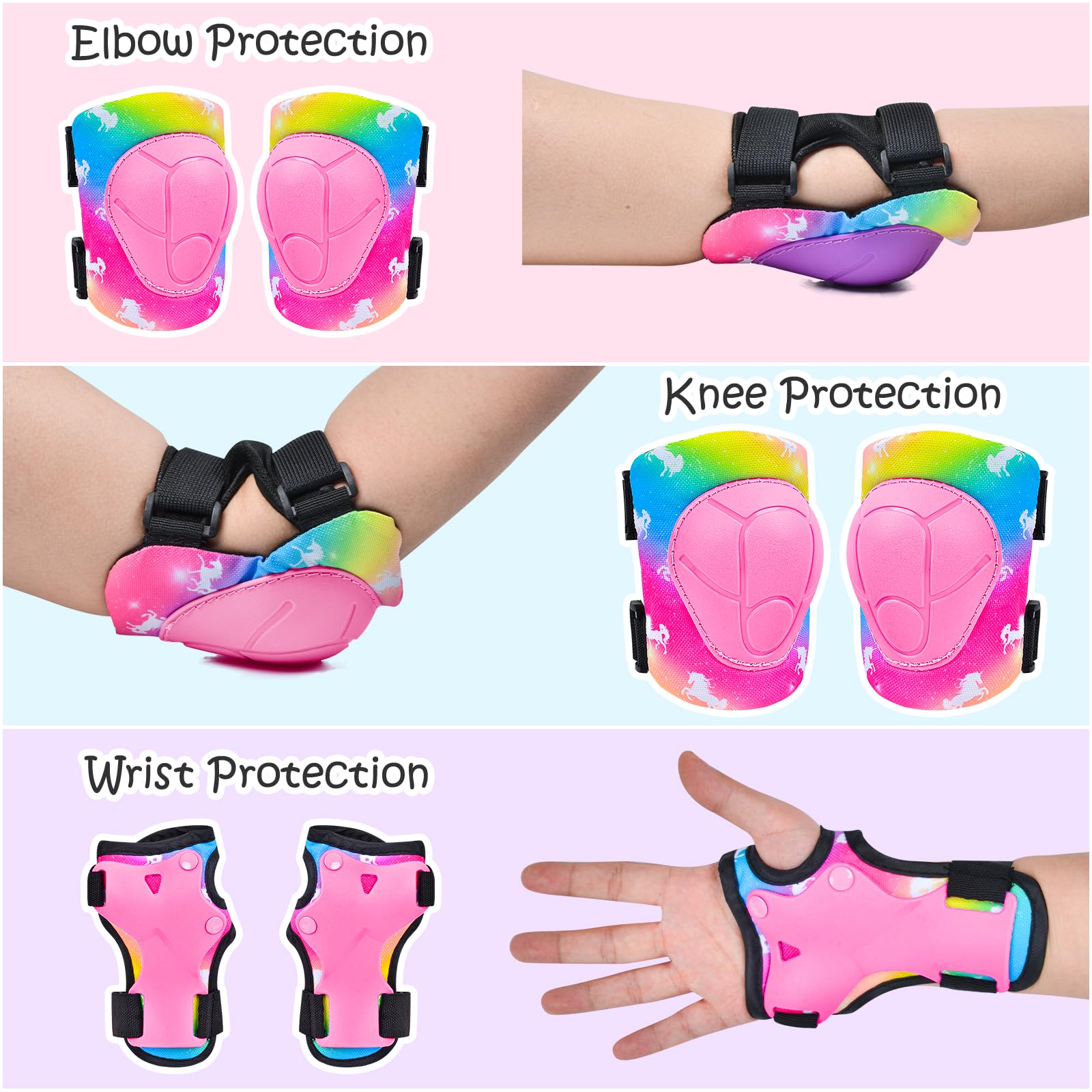 Genouillères pour enfants, équipement de protection réglable avec sac en maille, genouillères et coudières, protège-poignets pour filles, enfants, patins à roulettes, cyclisme, skateboard