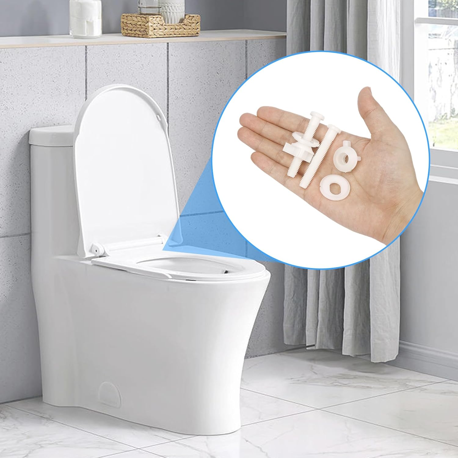 2 Pack Toilet Seat Screws Replacement Kit for Fixing The Top Toilet Seat Includes Plastic Bolts with Plastic Nuts and Washers Parts, White