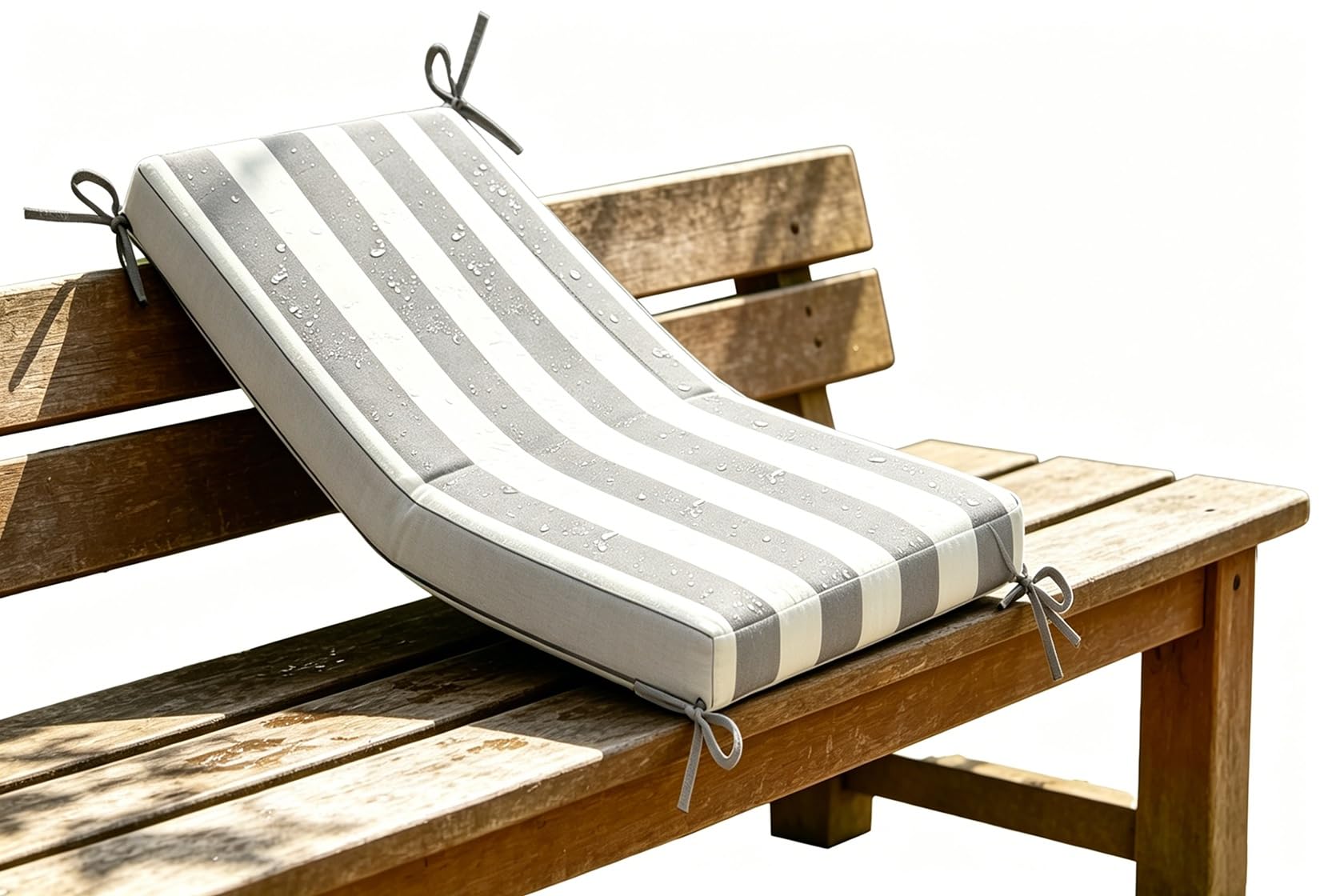 ILiemao 80% Waterproof Outdoor Bench Cushions with Foam Filling Striped, Replacement Cushion for Patio Garden Chairs, Seat Cushion with Non-Slip Ties, 2" 5cm Thick(Gray White,120x50 cm 47x20 in)