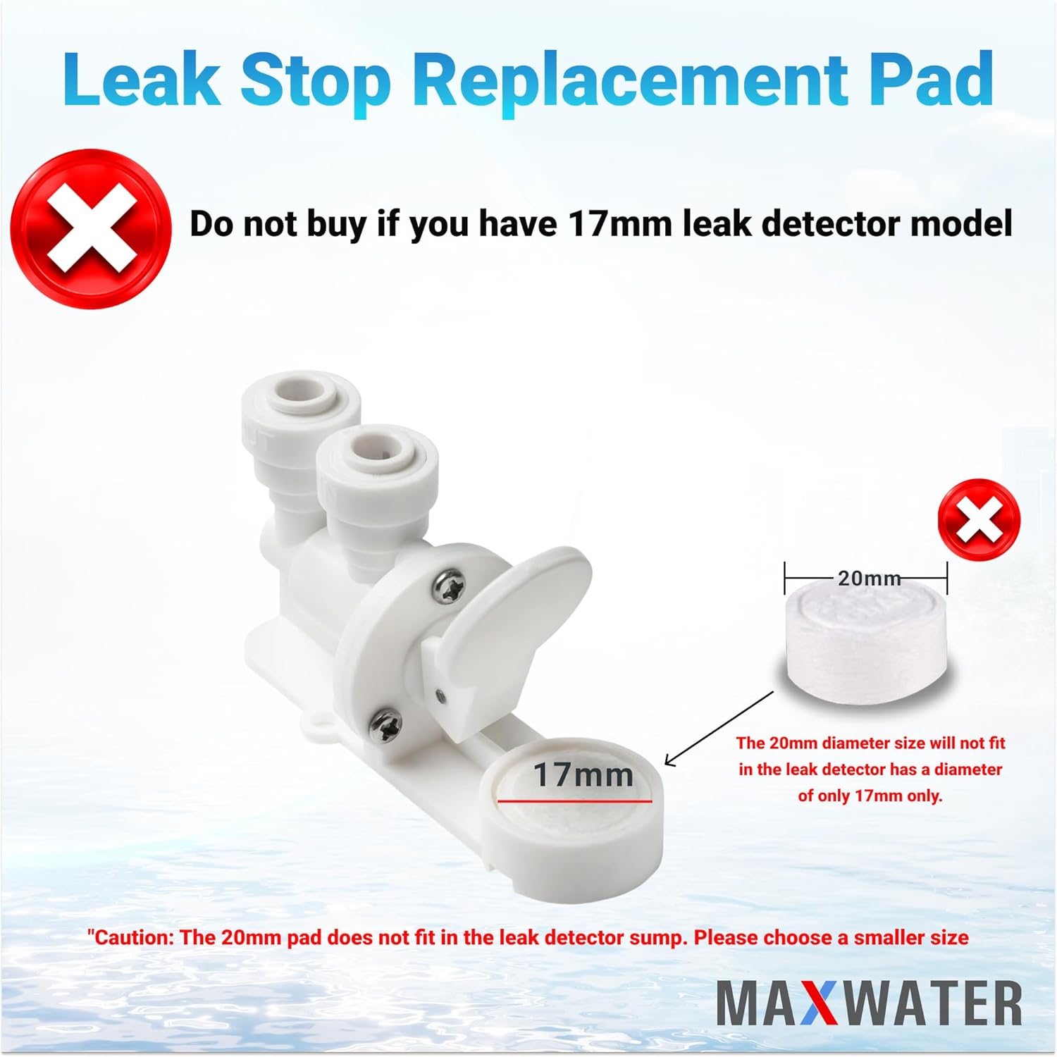 Max Water Replacement Pads for Automatic Leak Detectors in Under Sink Reverse Osmosis Water Filtration Systems - Replacement Pads Only 0.78" (20mm) Diameter (Pack of 2)