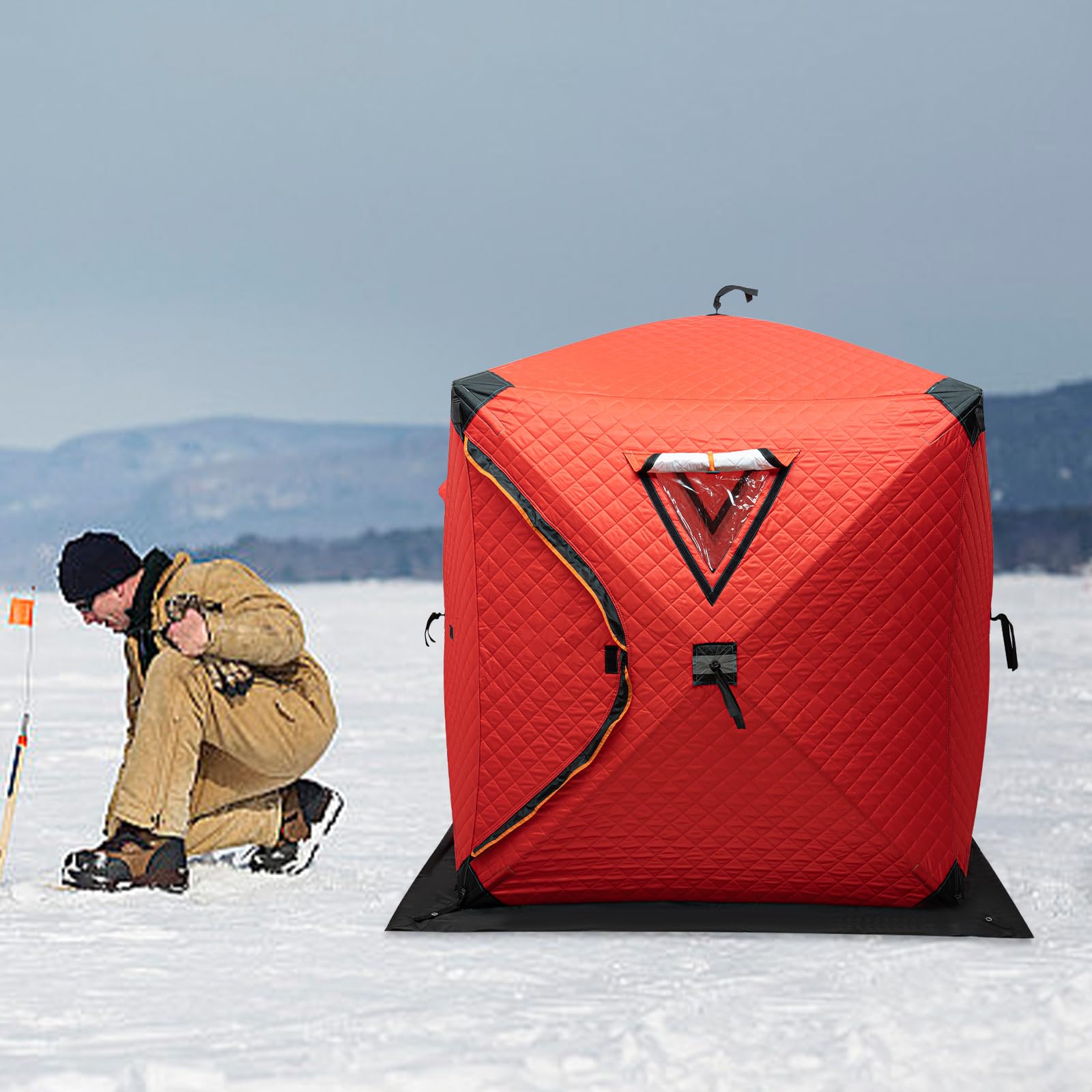 Tente de sauna d'extérieur pour pêche sur glace, tente de pêche sur glace robuste avec sac de transport, idéale pour le camping d'hiver, la pêche et les aventures en plein air, 145 x 145 x 165 cm