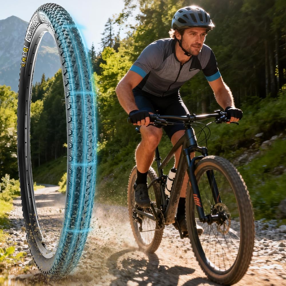 SIMEIQI 2 Pack 24/26/27.5x1.95 26x2.1 29x2.125 Inch Anti-Puncture Tires for Mountain Bike and Tubes Folding Replacement Bicycle Tyres for Hybrid Trails Commuter City Road