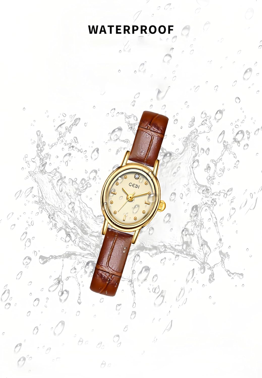 Gosasa Elegant Retro Women's Watch with Leather Strap Fashion Dress Diamond Small Oval Face Ladies Watch Casual Waterproof Quartz Wristwatch - Image 5