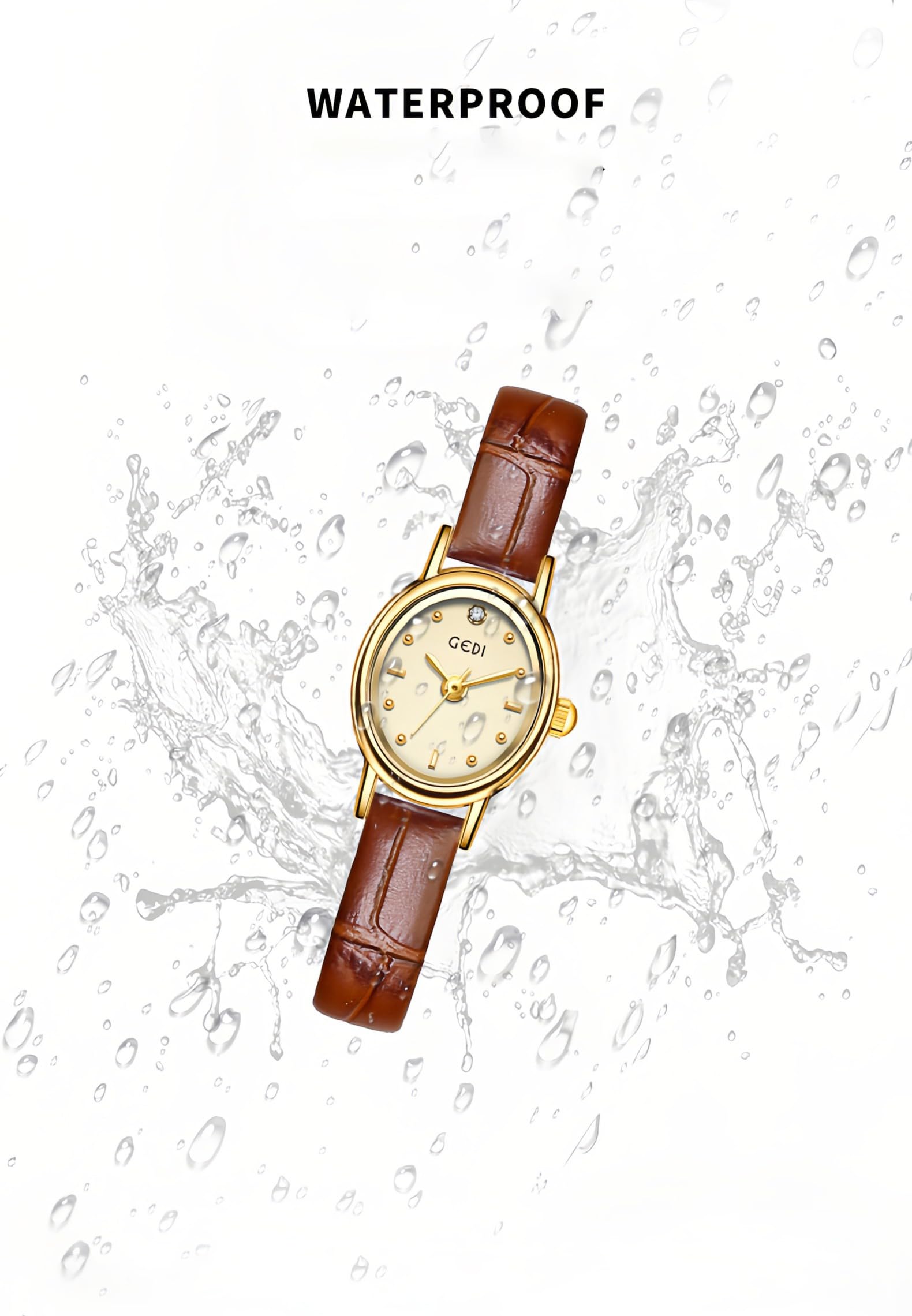 Gosasa Elegante orologio da donna retrò con cinturino in pelle moda vestito diamante piccolo quadrante ovale orologio da donna casual impermeabile orologio da polso al quarzo