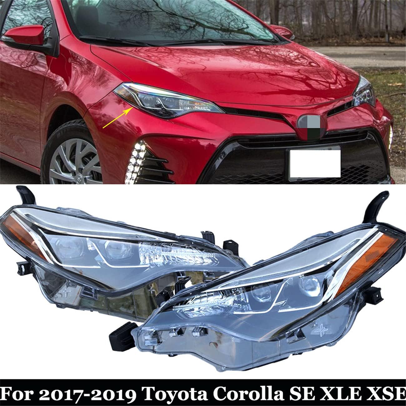 Headlight Headlamp Assembly Compatible with 2017 2018 2019 Corolla SE XLE XSE LED Projector Headlight Headlamp