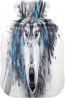 Wajiw Hot Water Bottle with Cover 2L Warm Water Bottle for Hot and Cold Compress Hot and Cold Therapies,Hand Feet Warmer,Wolf