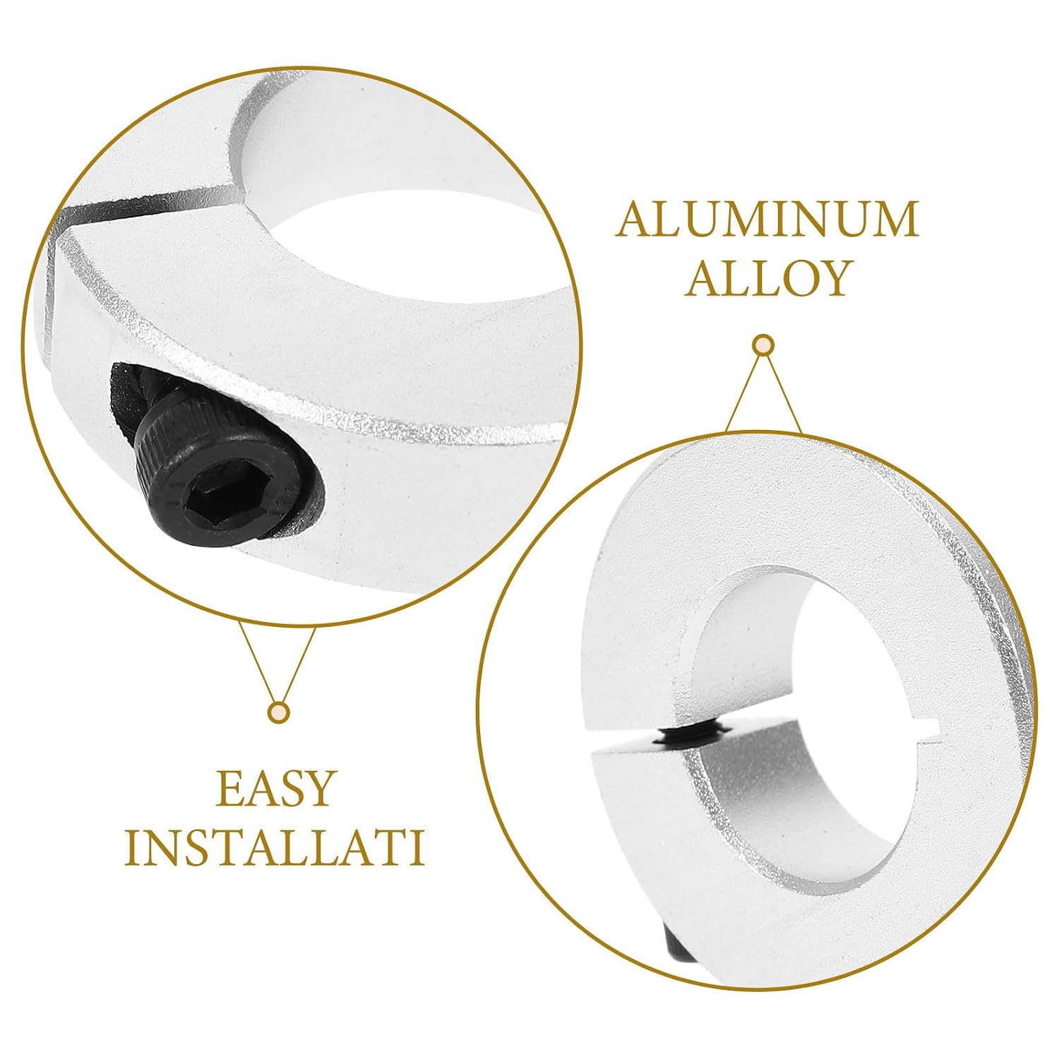 Abaodam 2pcs Aluminum Alloy Split Clamp-on Shaft Collars for Precise Positioning and Preventing Slippage, Lightweight Silver Clamping Collar Suitable for Automotive and Industrial Shaft