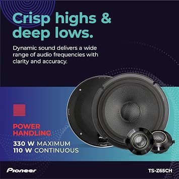 Pioneer Z-Series TS-Z65CH 6.5 2-Way Speakers (Pair) 330W Max, Crisp Highs + Clear Vocals, Audiophile upgrade, add an amplifier for optimal performance | Audiophile Upgrade, Premium Speakers, Crisp Highs + Clear Vocals, Add an Amplifier for Optimal Performance