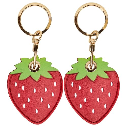 Leather Keychain Case Holder Compatible with Apple AirTag, GPS Airtag Keychain Finder Tracker with Key Ring, Anti-Scratch Protective Air Tag Cover | Leather, GPS, Airtag Keychain, Finder Tracker, with Key Ring, Anti-Scratch - Two Strawberry