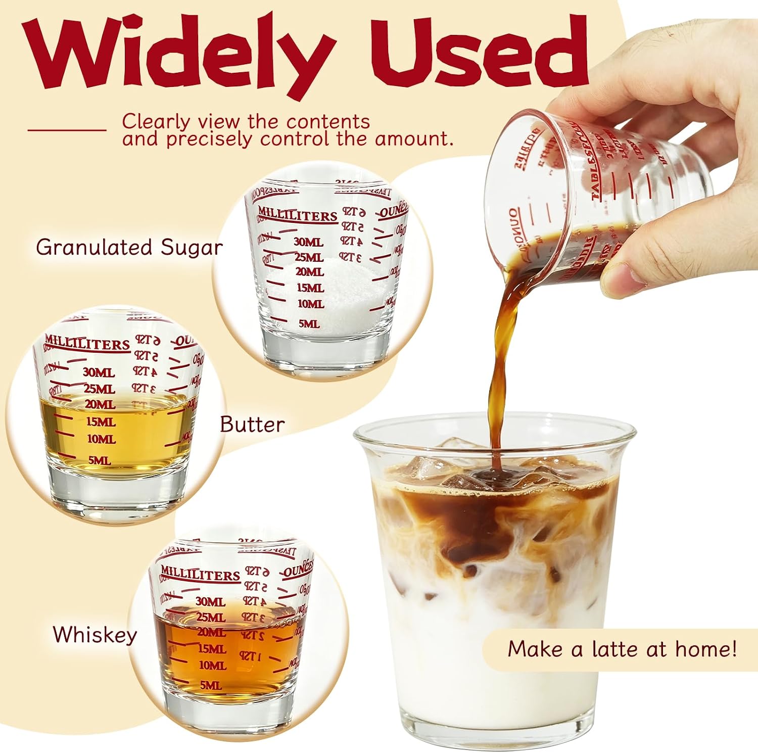 2 Pack High Borosilicate Shot Glass Measuring Cup,Espresso Shot Heavy Glass,Thick Base Liquid Measuring Cup 26-Incremental Measurement 1 OZ,2 TBS,6 TSP,30 ML