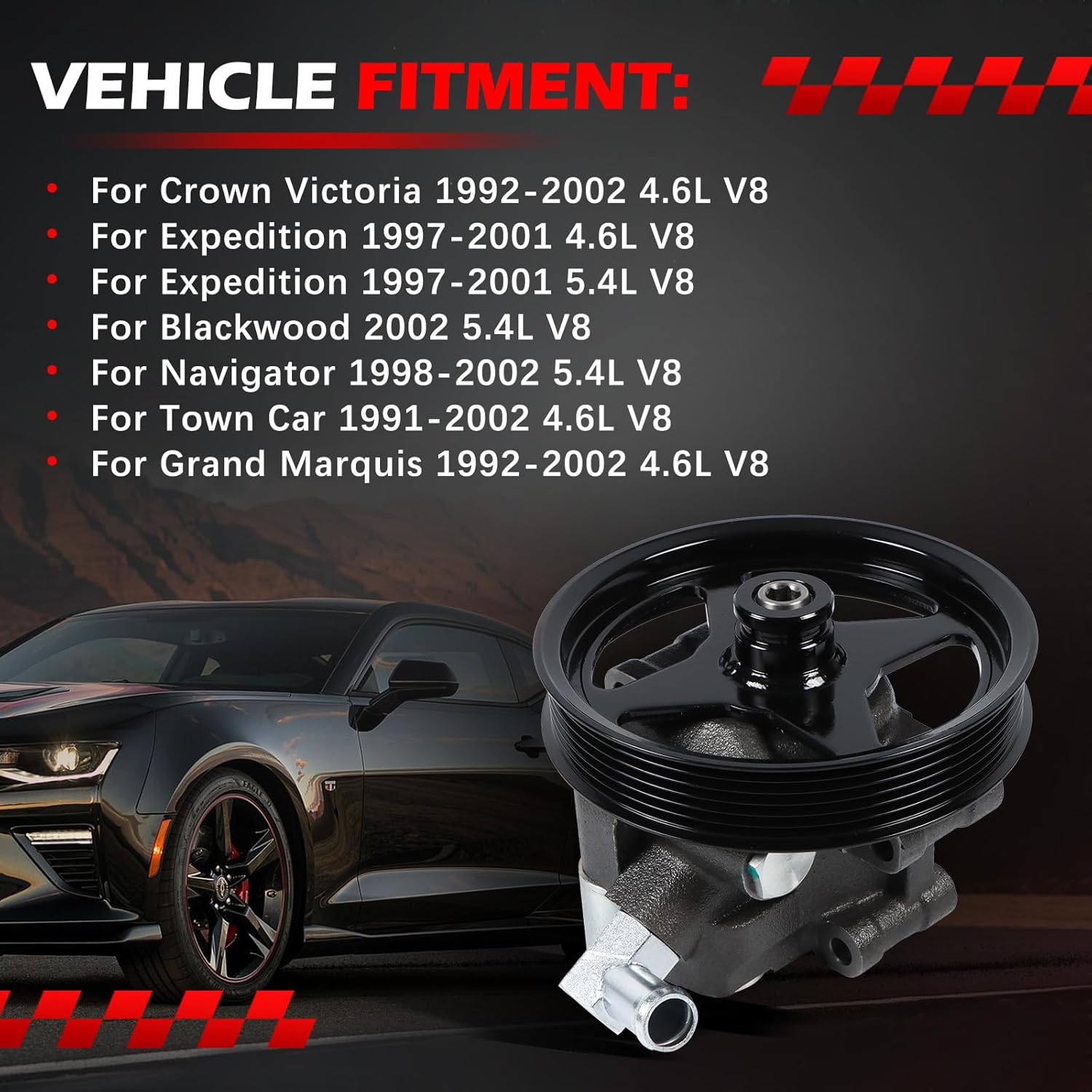 Power Steering Pump 20-260 Fit for Crown Victoria 1992-2002 4.6L, Expedition 97-01 4.6L 5.4L, Blackwood 02 5.4L, Navigator 98-02 5.4L, Town Car 91-02 4.6L, Grand Marquis 92-02 4.6L