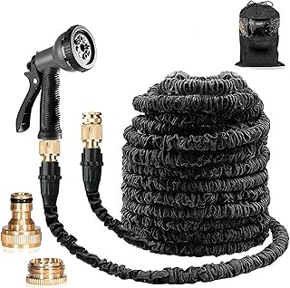 Suplong 100ft Expandable Garden Hose, Expanding Hose Pipe with 1/2",3/4" Fittings,Lightweight Garden Hose Expandable with 8 Function Spray Nozzle(100ft, Black)
