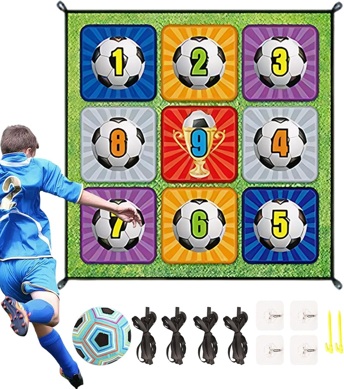 Soccer Target Game – Flannel 150x150cm 600g | Interactive Kids Soccer Ball Toss Goal Set with 16cm Ball for Backyard Garden Camping Indoor Outdoor