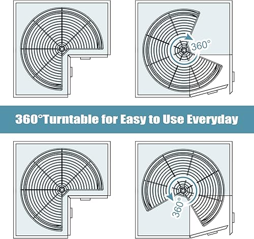 Miniatura 8 de Duwee Organizador de esquina de gabinete Lazy Susan de 2 niveles, gabinete giratorio de 360, esquina ciega de acero inoxidable, Lazy Susan, estante