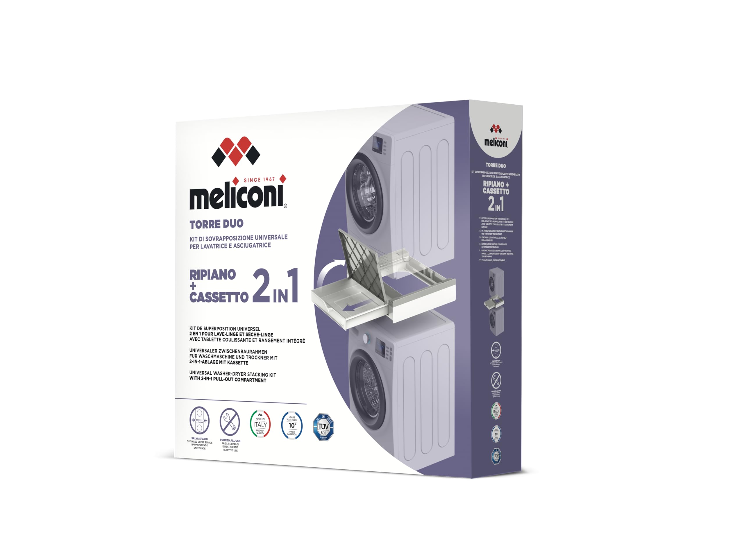 Meliconi Torre Duo - kit di sovrapposizione 2 in uno: ripiano e cassetto