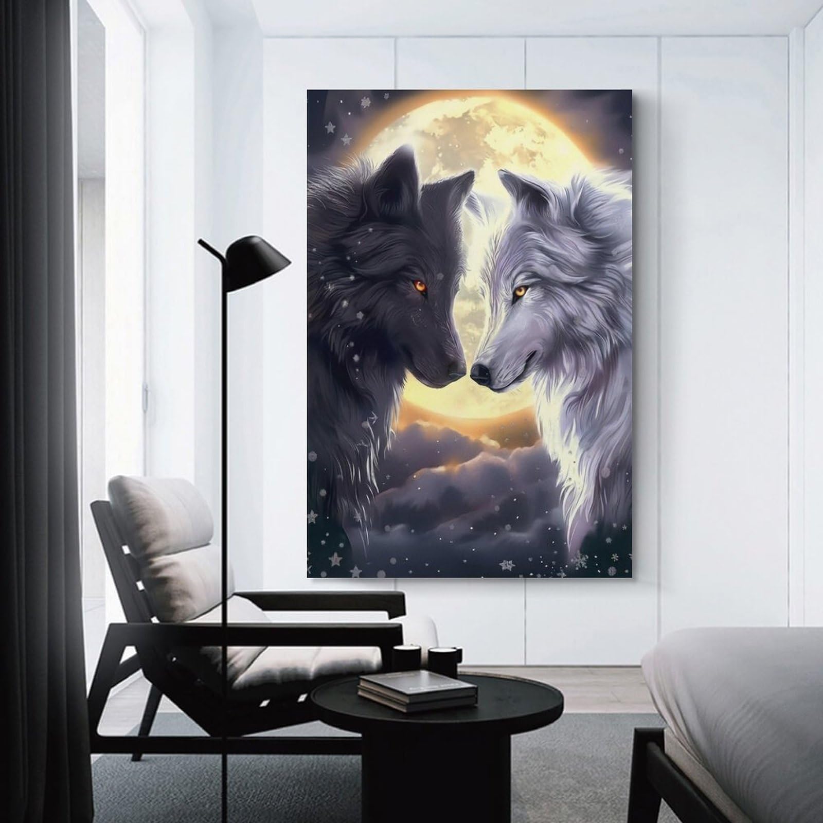 Puzzle pour Adultes 2000 pièces, Couple de Loups Lune avec Affiche, pièces Parfaitement imbriquées Lettres au Dos, Cadeau pour Personnes âgées 70x100cm