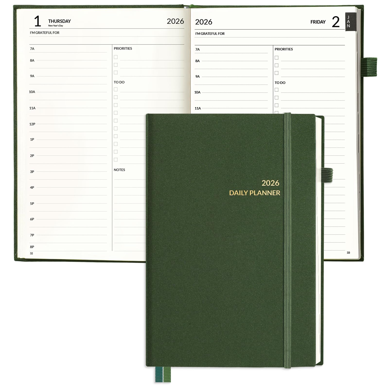 SUNEE Agenda 2026, agenda giornaliera 2026 per la produttività, sistema di raggiungimento degli obiettivi settimanale e mensile con layout di una pagina per giorno, copertina rigida A5 (14,2 x 21,3 cm