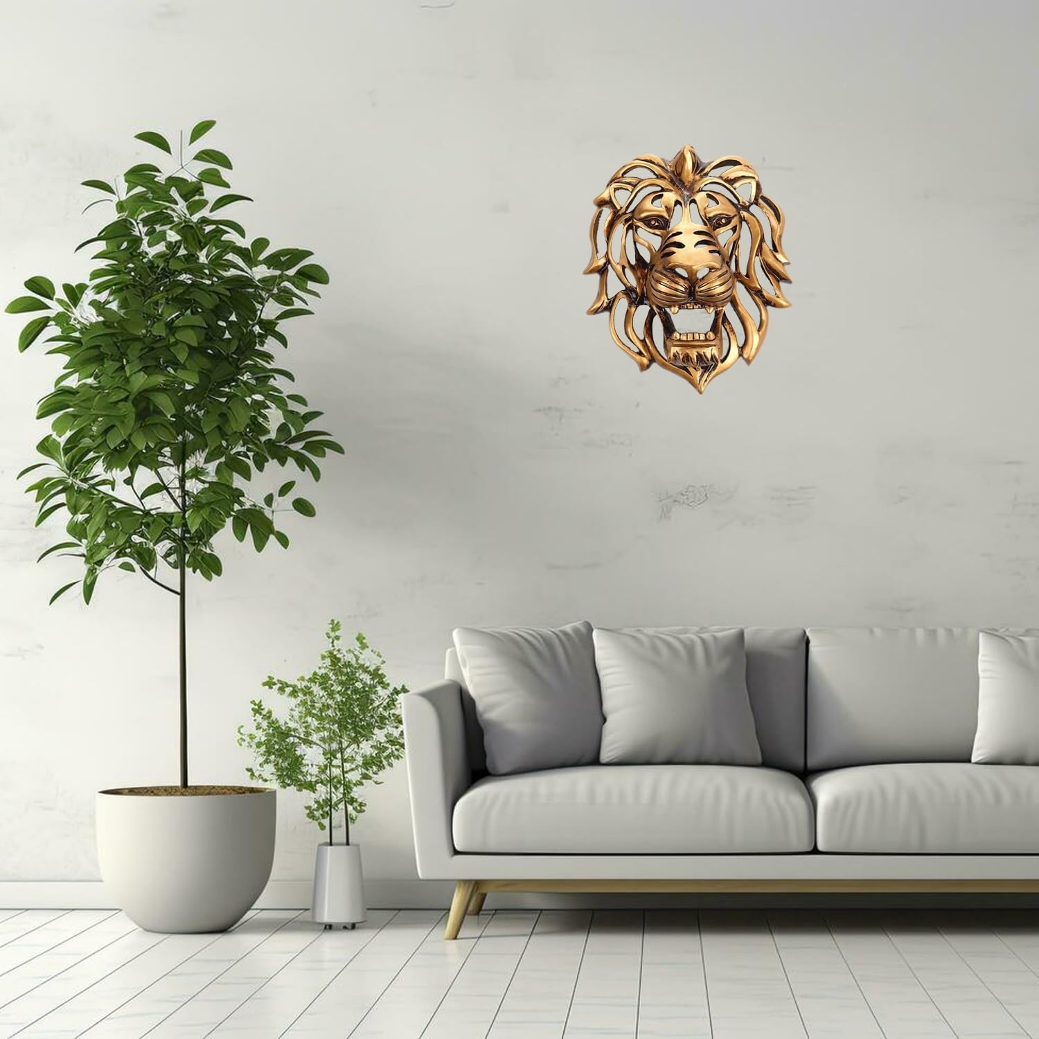 SEAKUOSKYK Resin 3D Gold Lion Head Wall Art Decor Mounted Sculpture,Animal Head Wall Decoration Wall Sculpture Home Decor Statue for Farmhouse,Living Room,Bedroom,Door(Lion)